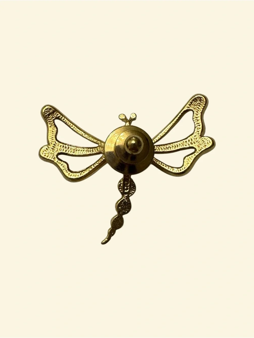 Avon Gold Tone Dragonfly Brooch with Clear Rhinestones